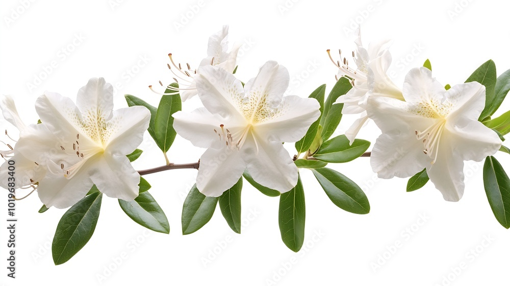 Poster azaleas flowers with leaves white flowers isolated on white background with clipping path : generati