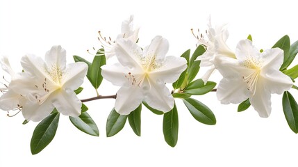 Obraz premium Azaleas flowers with leaves White flowers isolated on white background with clipping path : Generative AI