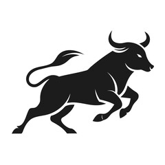Angry Bull running black silhouette Vector illustration or transparent PNG