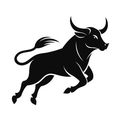 Angry Bull running black silhouette Vector illustration or transparent PNG