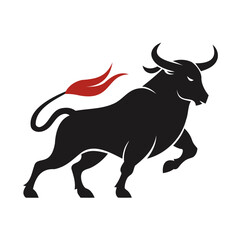 Angry Bull running black silhouette Vector illustration or transparent PNG