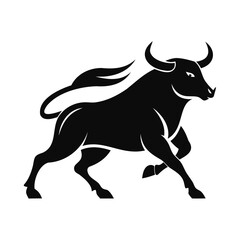 Angry Bull running black silhouette Vector illustration or transparent PNG