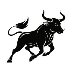 Angry Bull running black silhouette Vector illustration or transparent PNG