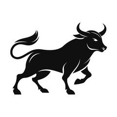 Angry Bull running black silhouette Vector illustration or transparent PNG