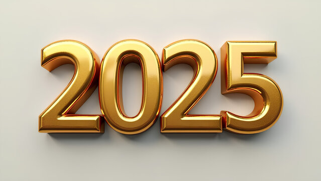 Old gold effect of 2025 number with 3D glossy style Mockup