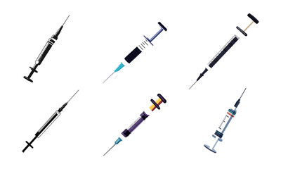 Collection of Medical Syringe Illustrations on White Background