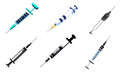 Collection of Medical Syringe Illustrations on White Background