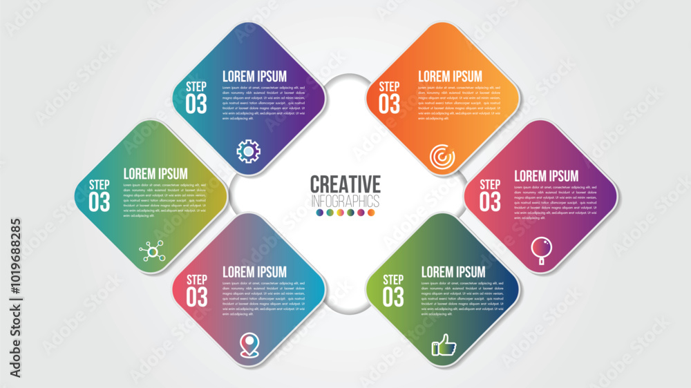 Poster vector business infographics presentation with 6 steps or options design with icons. can be used pla
