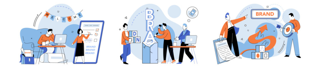 Brand building vector illustration. Branding marketing, catalyst, propels brand building forward through strategic initiatives Brand strategy, roadmap, charts journey brand building through dynamic