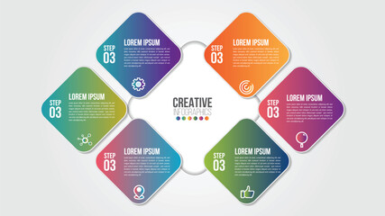 Vector business infographics presentation with 6 steps or options design with icons. Can be used place for text for presentations banner, workflow layout, process diagram, flow chart, info graph.