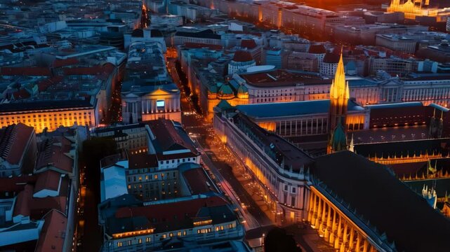 vienna city center sunset night illumination aerial panorama 4k timelapse austria
