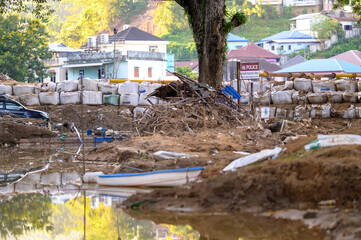 Mae Sai, Chiang Rai, Thailand, 8 October 2024: Damage, flood situation in Mae Sai and on the Thai-Myanmar border