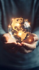 Fototapeta premium Person Holding Glowing Globe of Ideas and Inspiration