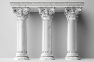 Obraz premium solitary greek column stands majestically against pure white backdrop crisp details classical proportions dramatic side lighting enhances texture slight low angle perspective for grandeur