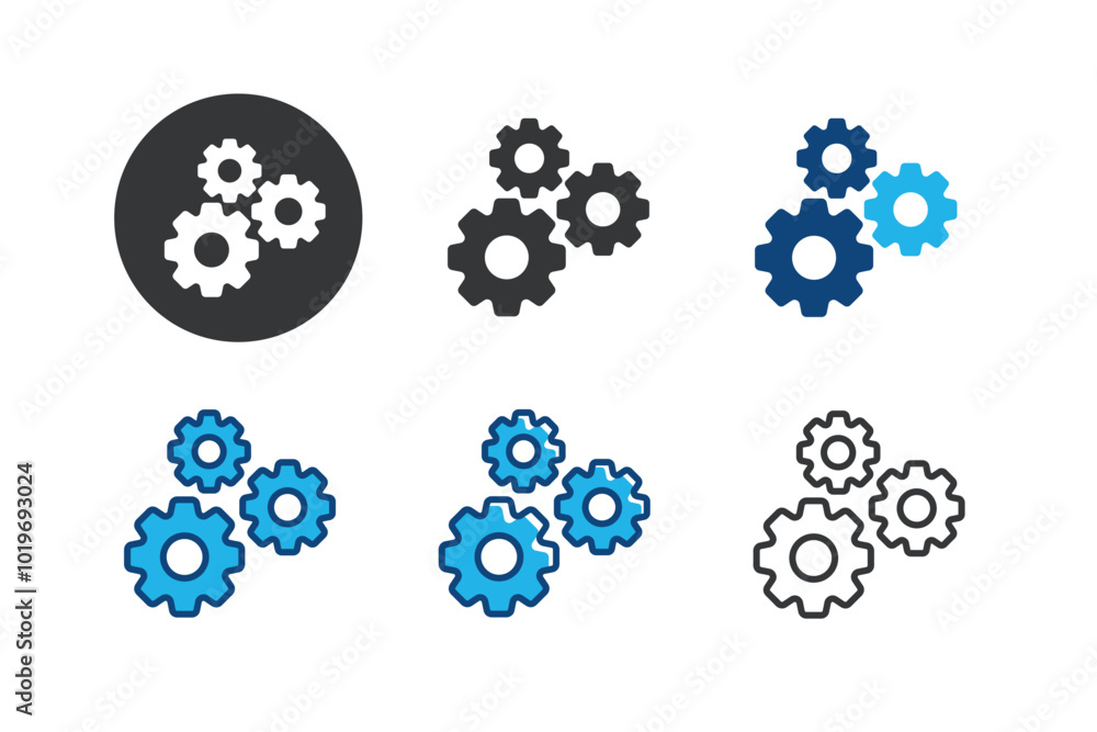 Poster gears multi series style icons collection. minimal icon and symbol vector illustration
