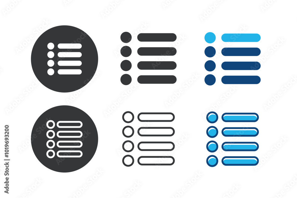 Poster menu list multi series style icons collection. minimal icon and symbol vector illustration