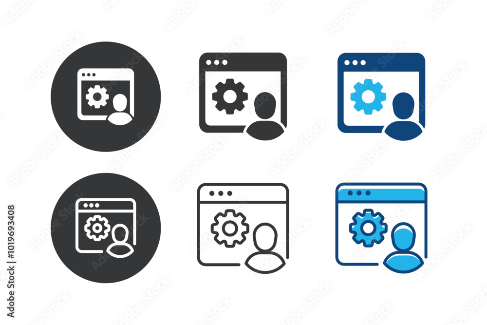 Poster software setting multi series style icons collection. minimal icon and symbol vector illustration