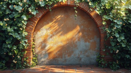 Naklejka premium Brick Archway with Ivy and a Stone Pathway