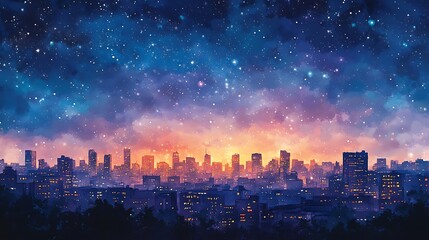 Obraz premium Vibrant Watercolor City Skyline at Dusk