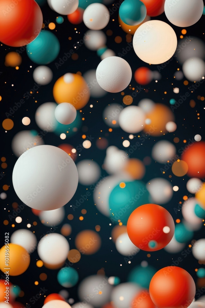 Poster experience a captivating array of colorful spheres floating against a dark background. this abstract