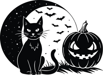 halloween cat with pumpkin