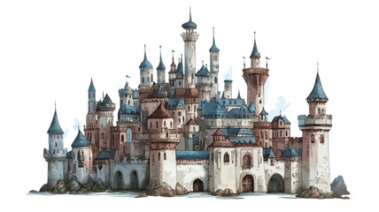 Obraz premium Illustration of a fantasy castle on a white background. Digital painting. 