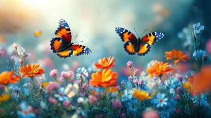 Butterflies in a Flower Garden
