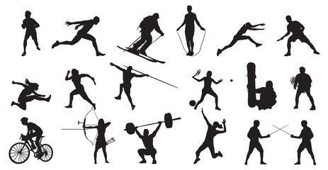 set of silhouettes of sports people