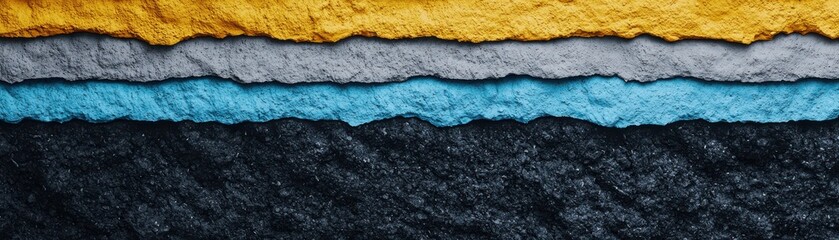 Textured layers of colored materials on black background.