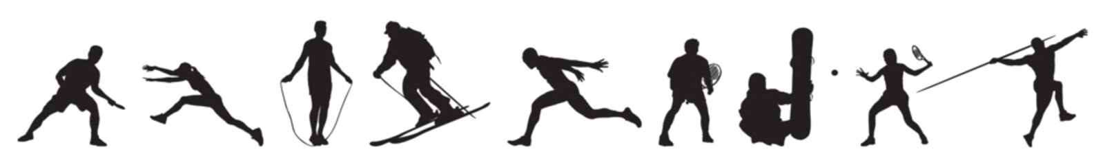 silhouette of different sports athlete