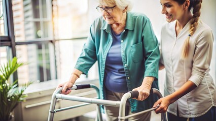 Fototapeta premium Assisting Senior Patient Using a Walker for Support