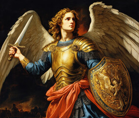 Obraz premium archangel Gabriel in all his pride and glory. AI generative.