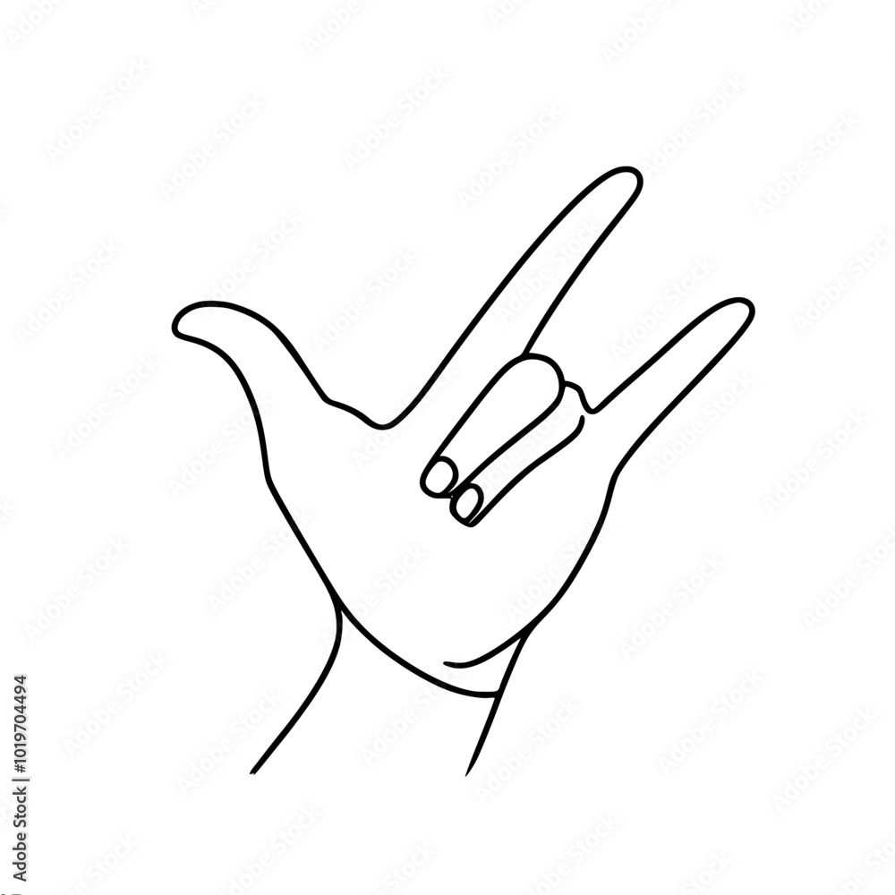 Poster single line vector drawing of an outline hand showing the 