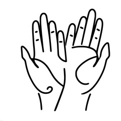 Obraz premium single line vector drawing of two hands clasped hands together with open palms