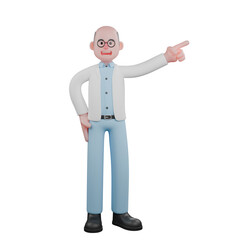 Illustrative 3D Male Scientist. A male scientist is standing with his hand pointing to the left. Professional