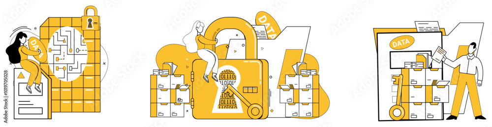 Poster data storage vector illustration. data storage is memory bank where information archives its digital