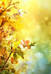 Obraz premium Beautiful Nature in Spring Sunshine - Colorful Floral Bokeh Wallpaper Vibrant flowers blooming in a sunlit garden, capturing natural beauty and serenity.