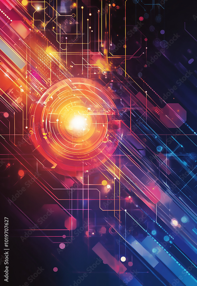 Poster technology particle abstract background a visual representation of the schrodinger equation in quant