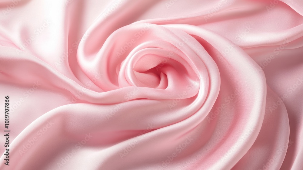 Wall mural A close-up of soft, pink satin fabric elegantly arranged in a swirling pattern.