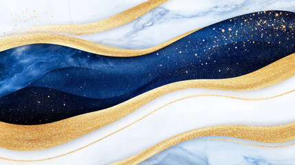 Obraz premium Abstract background with blue, white, and gold tones.