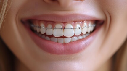 Fototapeta premium Visual comparison of a smile, from crooked teeth before braces to beautifully aligned teeth after 18 months of orthodontic treatment
