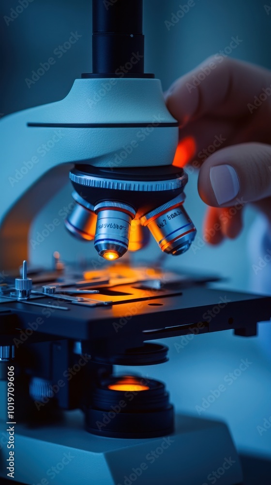 Aufkleber a close-up view of a scientist adjusting a microscope lens in a laboratory setting, exploring the wo