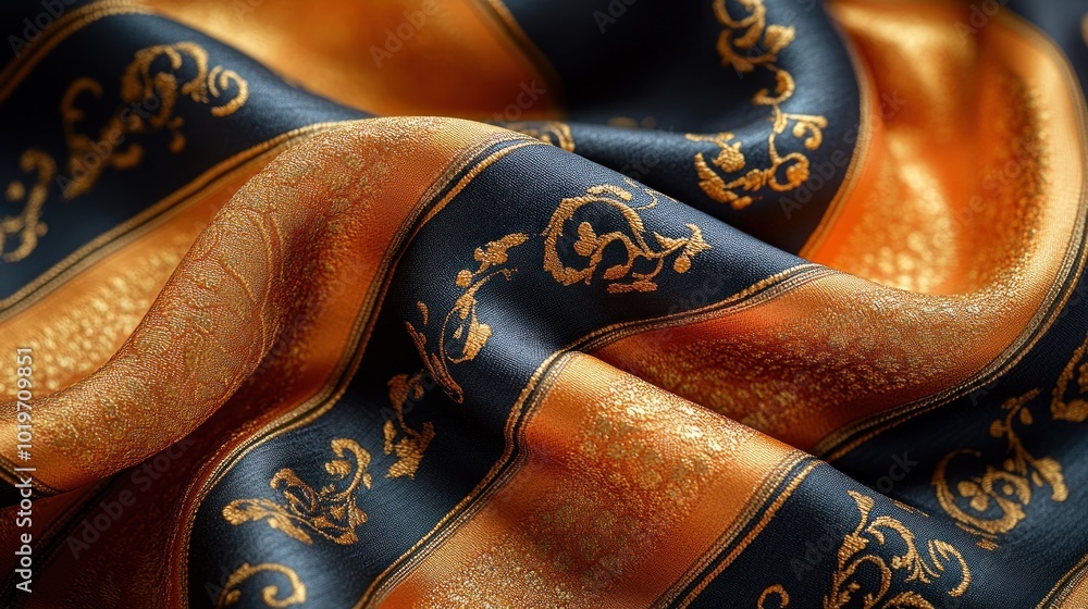 Poster elegant fabric with intricate patterns in rich colors.