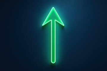 A glowing green neon arrow pointing upwards on a dark background, symbolizing direction or progress.