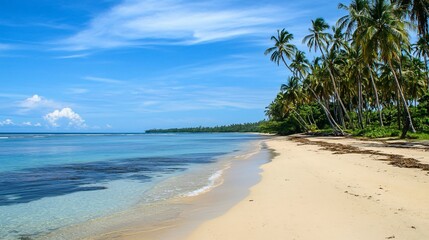 Tranquil Beach with Palm Trees and Clear Water.