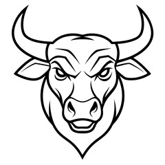 bull head with horns line art logo