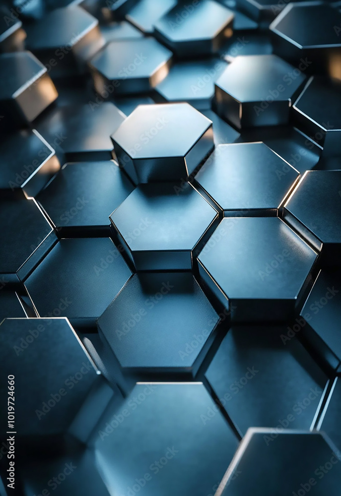 Poster abstract background of hexagonal shapes in blue colors abstract dark hexagon pattern with glowing ed