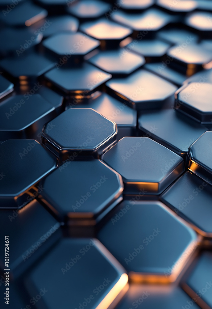 Poster abstract background of hexagonal shapes in blue colors abstract dark hexagon pattern with glowing ed