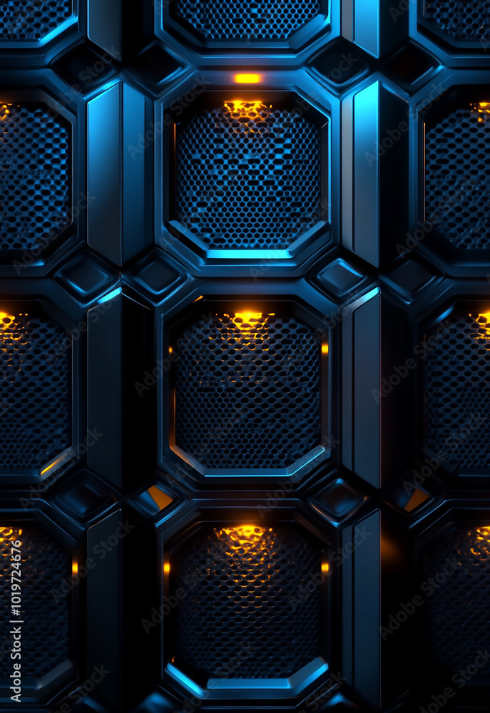 Poster abstract background of hexagonal shapes in blue colors abstract dark hexagon pattern with glowing ed