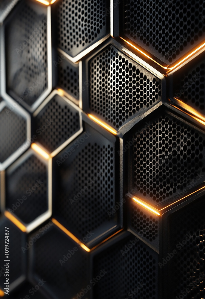 Poster abstract background of hexagonal shapes in blue colors abstract dark hexagon pattern with glowing ed